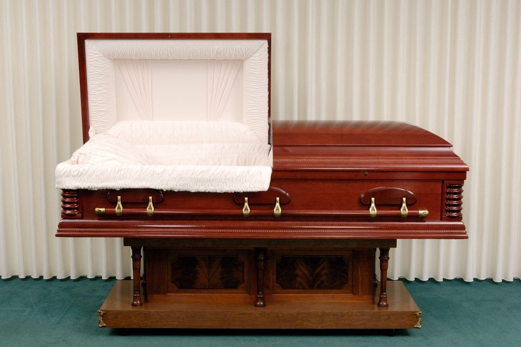 open wooden casket